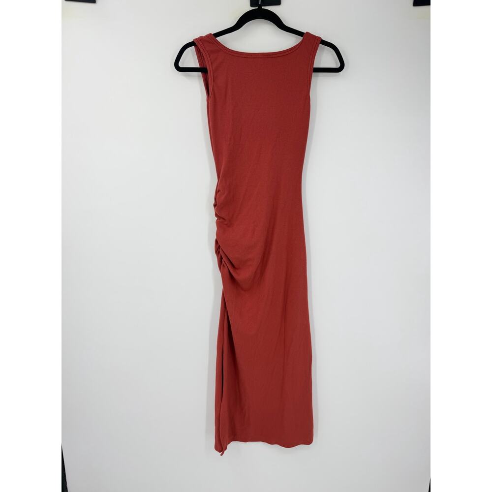 Sundry Side-Ruched Rib Knit Tank Midi Dress Size M in Terracotta Stretch Coastal - Picture 7 of 9